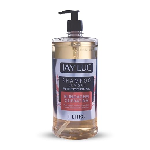 Jay'Luc Cosméticos Shampoo Profissional Blindagem Queratina Sem Sal Jay Luc 1L Xampu De Cabelo Profissional Sem Sal Amarelo Todos Os Tipos De Cabelos Hidratação Total Com Válvula Pump