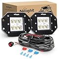 Nilight 2PCS 18W Flood Flush Mount LED Work Light Fog Lights Off Road Lights Driving Lights with Off Road Wiring Harness