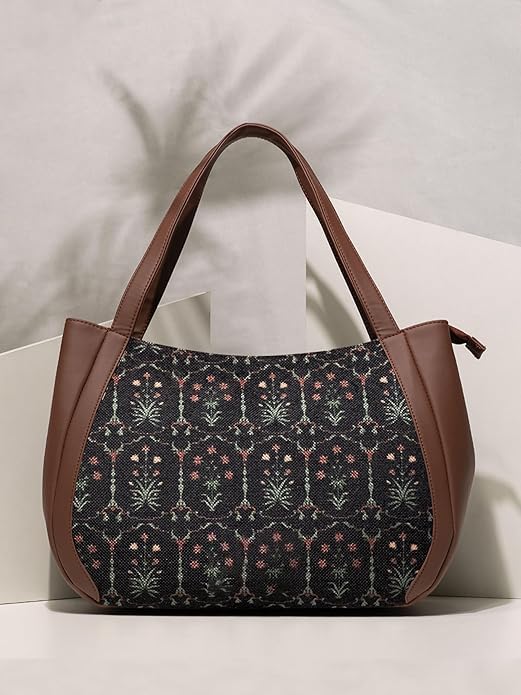 Women’s Jute & Vegan Leather Tote Bag – Handcrafted Shoulder Handbag, Spacious Carryall Work Bag for Office, Travel & Daily Use