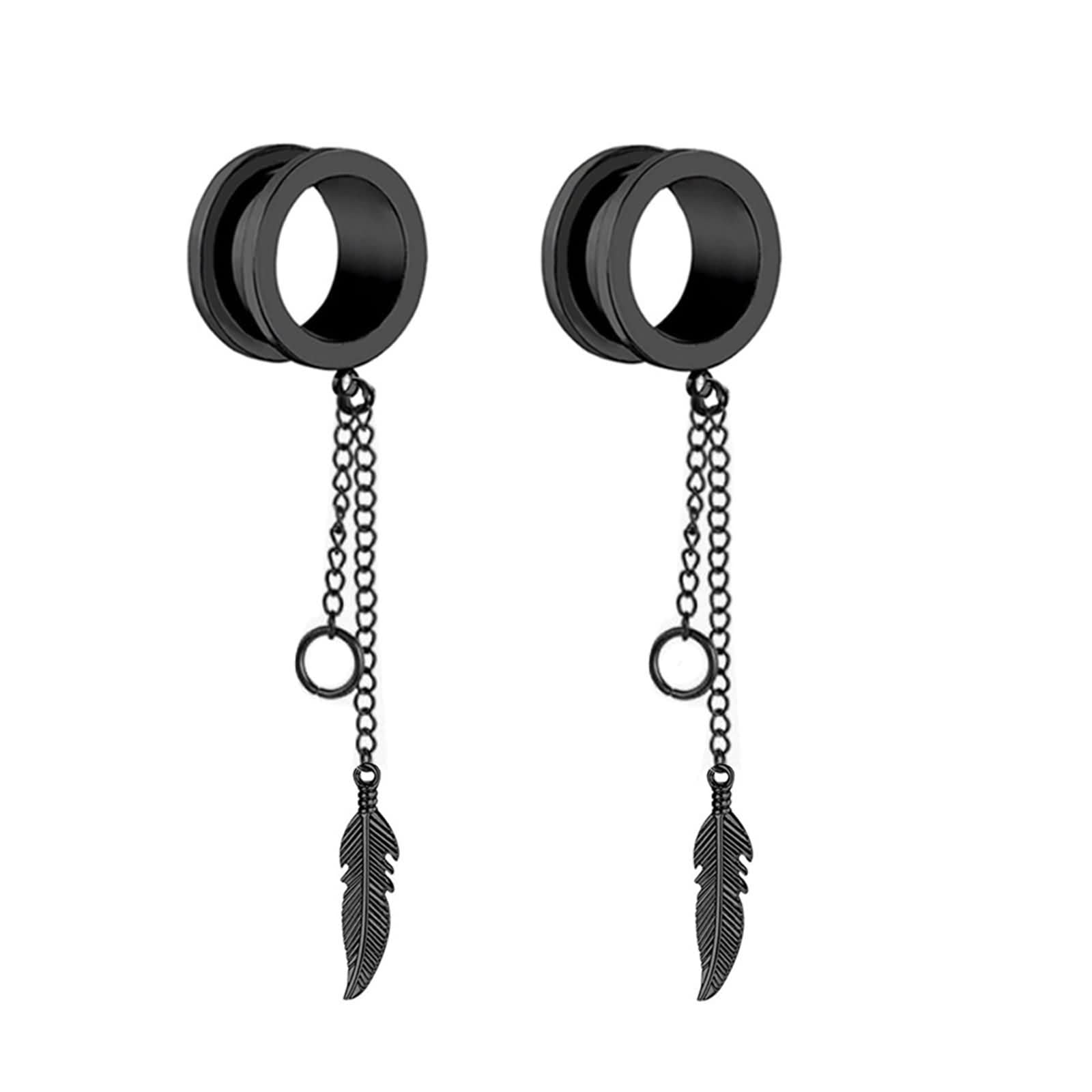 Daesar Ohr Tunnel Set, Plugs 6-25MM Edelstahl Hängend Feder mit Schraubverschluss Silber Schwarz Ohrringe Piercing Tunnel Plug