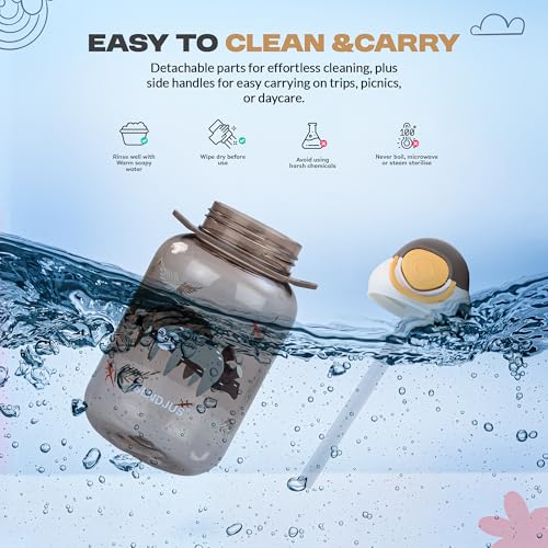 Image of BAYBEE Univio Baby Sipper Bottle for Kids | Drinking Water Bottle for School Kids with Soft Silicone Straw & Adjustable Strap | Leak Proof BPA-Free Sipper Water Bottle for Kids Boy Girl (750ml Brown)