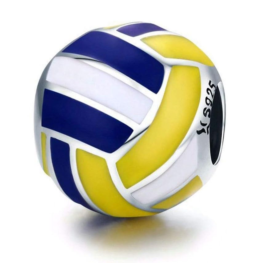 Abalorio de voleibol en plata 925 con esmalte tricolor hecho a mano para pulseras