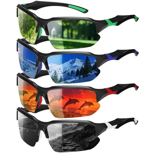GGSTDDUP 4 Pack Polarized Sports Sunglasses for Men & Women | UV Protection Lightweight Wraparound...