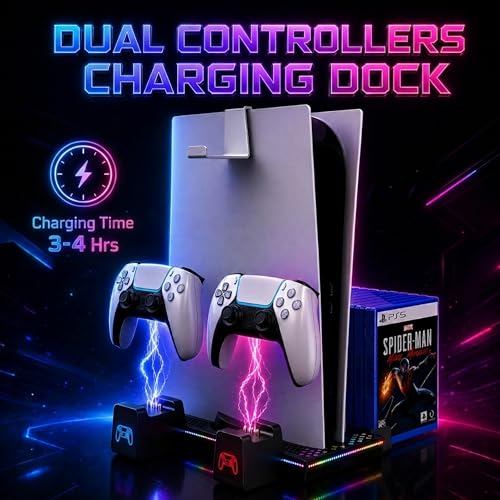 Image of Ant Esports DOCK10 Vertical PS5 Docking Station |Dual Sense 3H Rapid Charge | 5000RPM 3-Speed Turbo Fan | 14RGB Modes | 15Game Slots + Headset Hook |Supports PS5 Standard, Slim & Pro (Disc & Digital)