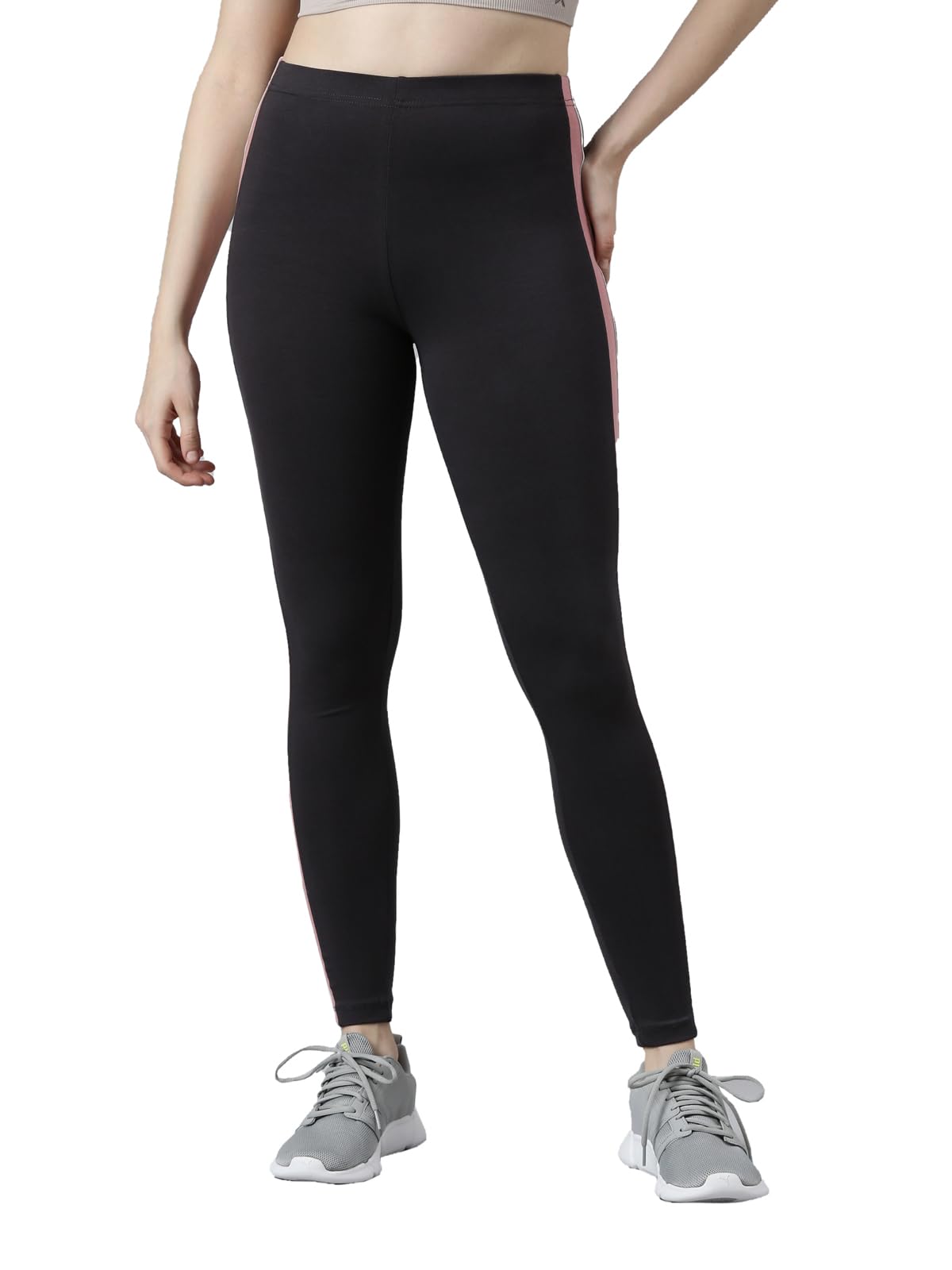 go colors Womens' Side Stripes Grey High Rise Cotton Stretch Active Leggings-picture-18