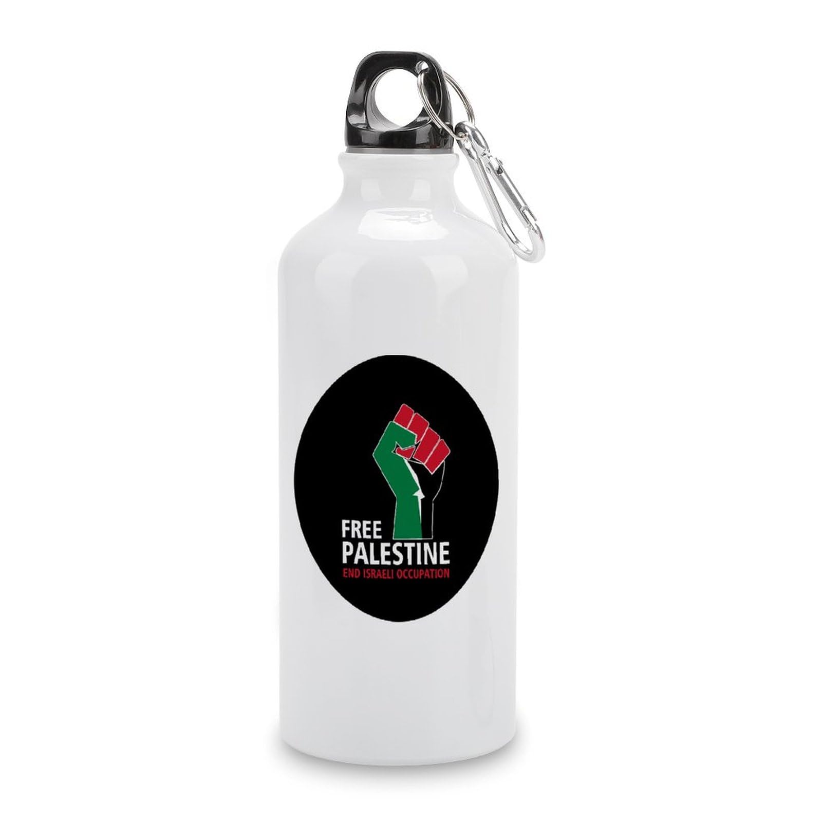 Palestine Flag Travel Sports Water Bottles Free Palestine End Israeli Occupation Aluminum Water Bottle 20 OZ Insulated Cycling Water Bottle with Hanging Buckle for Sports And Travel