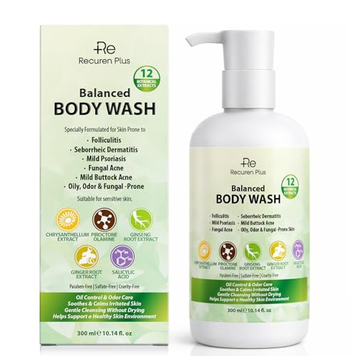 Seborrheic Dermatitis & Folliculitis Body Wash: Shower Gel for Back Acne Psoriasis Ringworm & Jock Itch Antibacterial Anti Itch Body Wash With Salicylic acid