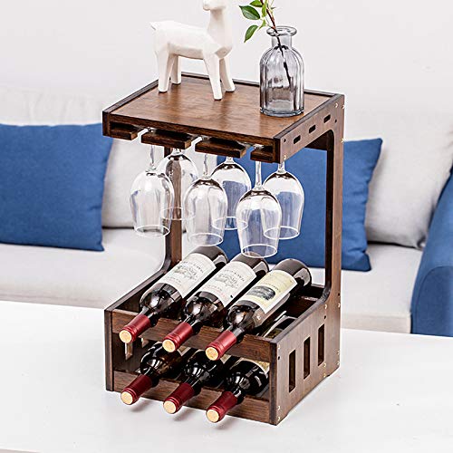 Soporte para botellas y copas de vino de bambú 6 botellas miniatura 3