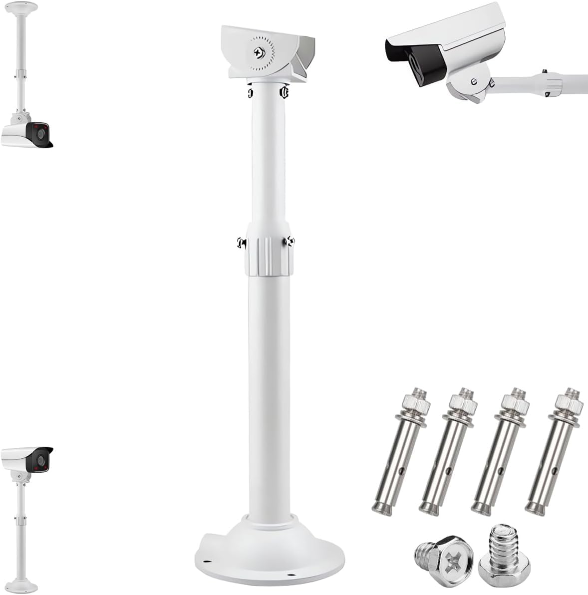 Telescopic CCTV Camera Mount, 30-60cm Adjustable Security Pole, Universal Wall and Ceiling Bracket, White-image-40