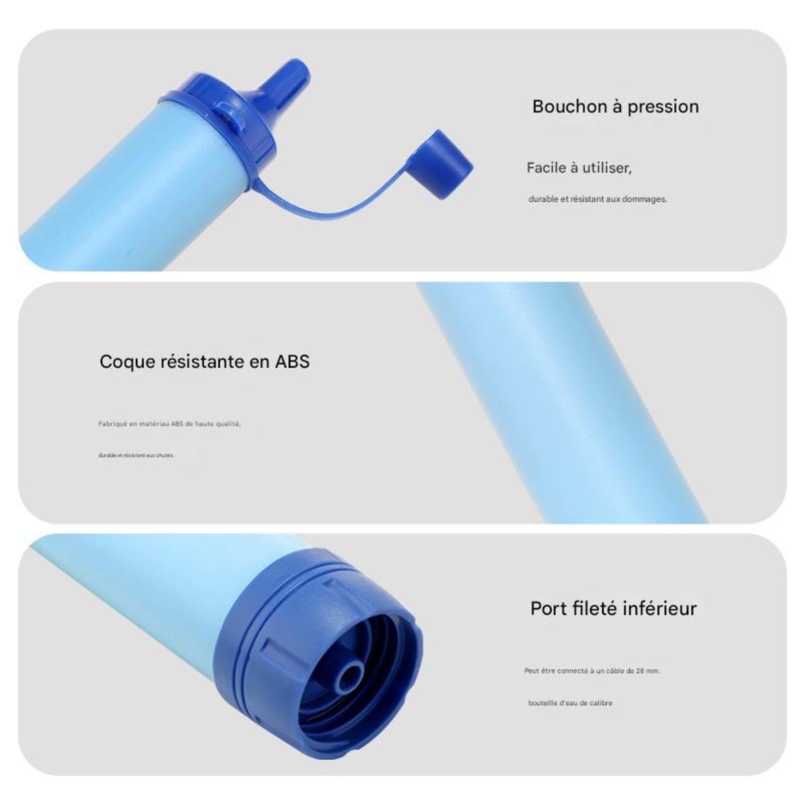 Purificatore d'acqua portatile, filtra efficacemente impurità e acque reflue fino a 0,001 mm, filtro dell'acqua multifunzionale per sopravvivenza in natura e trekking (1500 L)