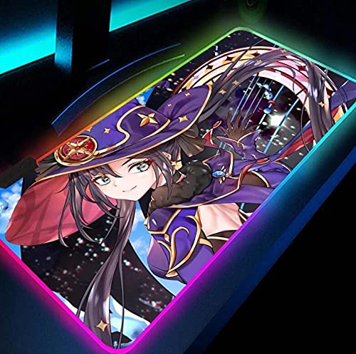 Gaming Mouse Pads Genshin Impact Anime Large RGB Gaming Mousepad Pc Accessories Anti-Slip Rubber USB Wired Laptop Desk Mat 31.5x15.7 inch