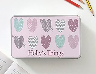 tigerlilyprints Personalised Storage Tin-Unicorn Gifts-Girls Hair Tin Box (pastel hearts)