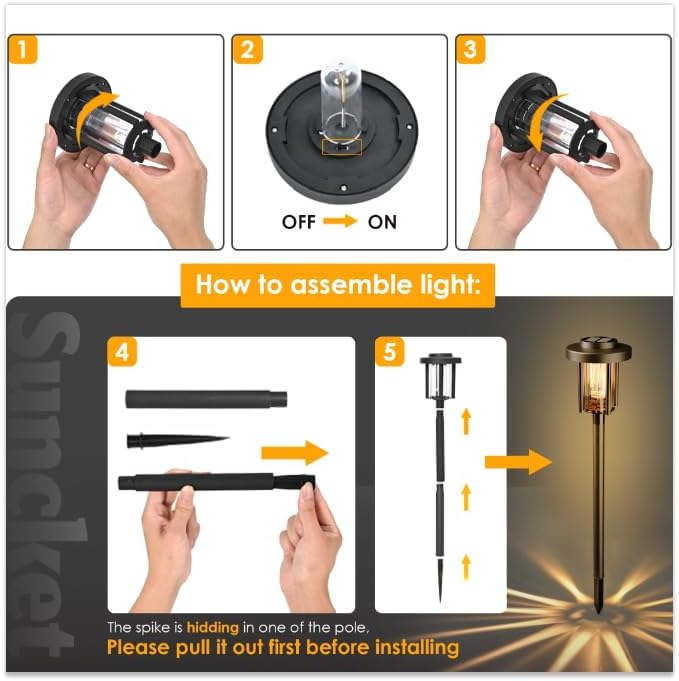Miniatura 3 de SUNCKET Luces solares de jardín, luces solares brillantes para exteriores, paquete de 6 unidades, IP65, impermeables, encendidoapagado automático,