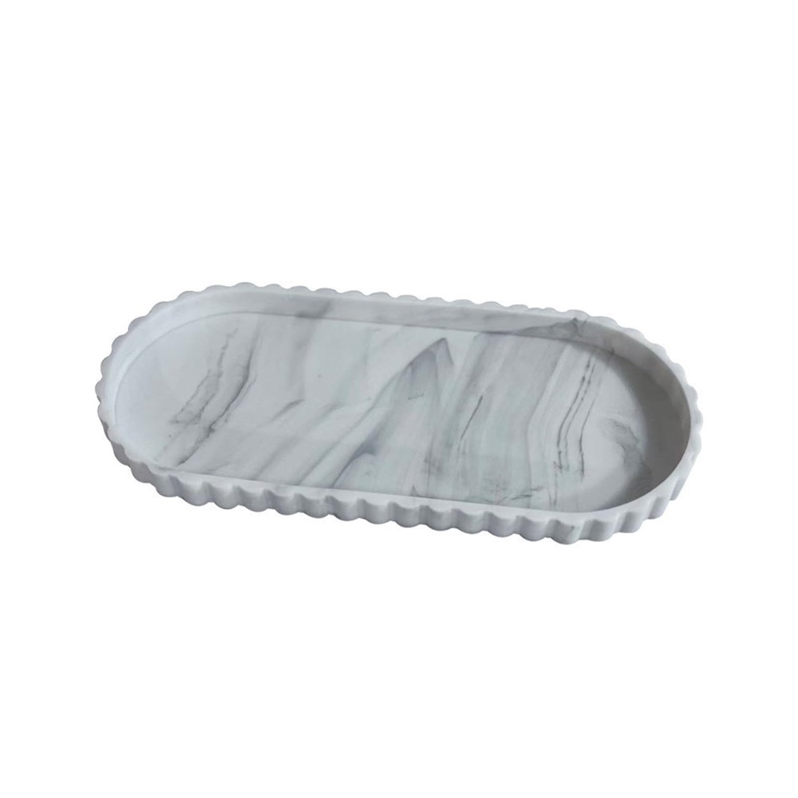 Silicone Bathroom Tray Marble Wave Edge Oval Silicone Vanity Tray