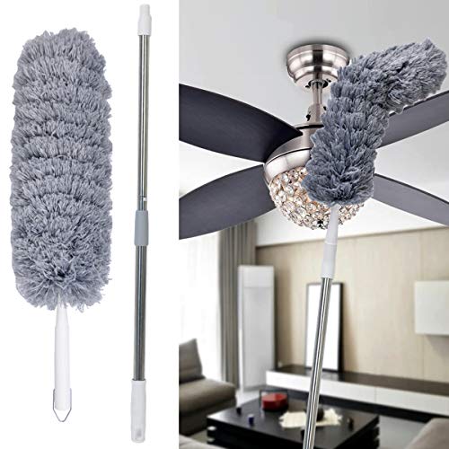 Microfiber Duster, Feather Duster for Home with Extension Pole, 65'' Washable and Bendable Dusters for Cleaning, Extendable Dusters for Ceiling Fan, Roof, Blinds