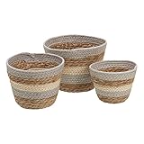 LOLAhome Set de 3 maceteros acordonados de Fibra Natural Gris y Beige
