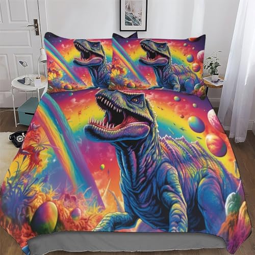 DCCCY Ropa de cama con diseño de dinosaurios, fundas nórdicas de microfibra transpirable, muy suave, juego de 3 piezas con funda de almohada King (220 x 240 cm)