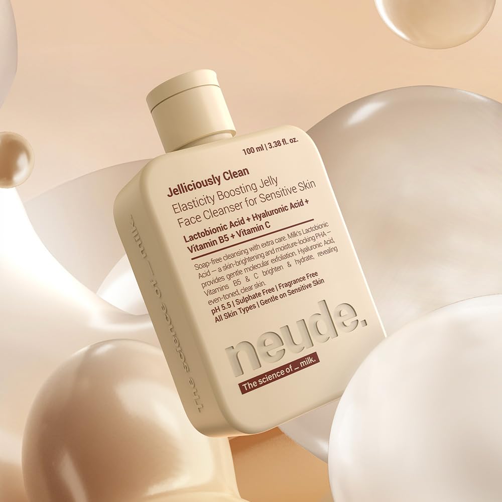 Jelliciously Clean Face Wash 100ml pH 5.5 for Sensitive Skin Gel Face Cleanser with Double Milk Actives Lactobionic Acid & Lactic Acid - Deep Cleansing Brightening & Elasticity Boosting Formula