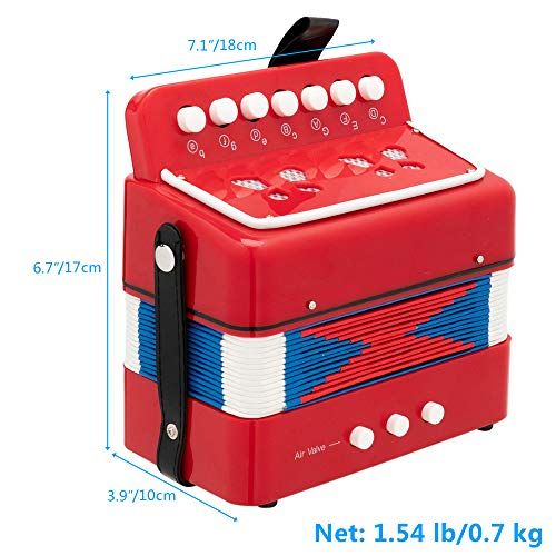 10 Keys Button Accordion for Kids,Mini Accordian Musical Instrument for Early Childhood Development,Gift for Family, Beginners Red