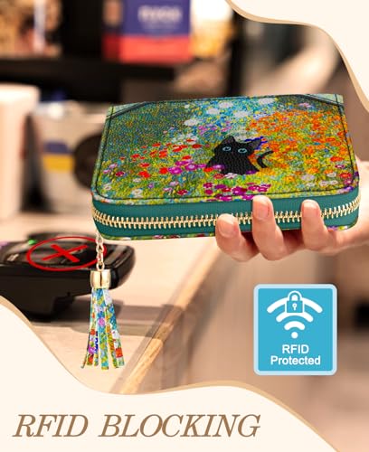 Image of Bistup 40 Slots Credit Card Holder for Women Girls, Cat Flower