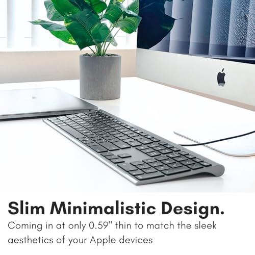 Macally USB C Keyboard (Upgraded) - Dual USB A + C Plug - Wired Keyboard for Mac - Ultra Slim, 20 Shortcuts, 110 Scissor Keys - for MacBook Pro/Air, Mac mini, iMac, iPad - Gray