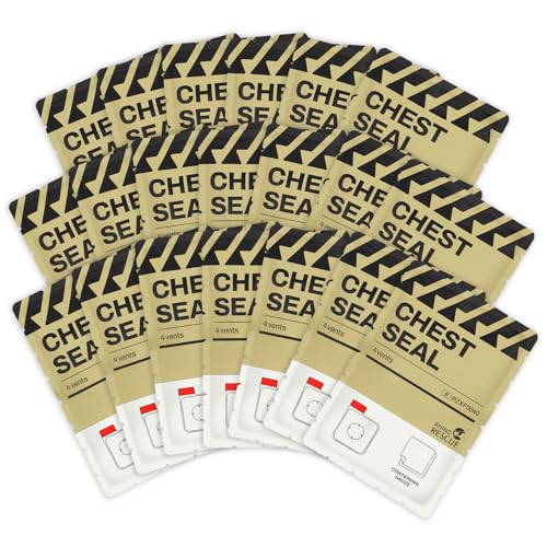 RHINO RESCUE Vented Chest Seal, 4 Vents, Sterile Emergency Trauma Dressing, Occlusive Adhesive Pad, IFAK Trauma Refill Medical First Aid Supplies for Wound Care, Gunshot Wound, Sucking Chest(20 Count)