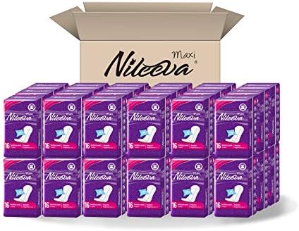 Nileeva Individually Wrapped Super Maxi Sanitary Napkins Feminine Care, Super Value (576 Pads= 16 Pads/Pack X 36 Packs) Bulk Buy