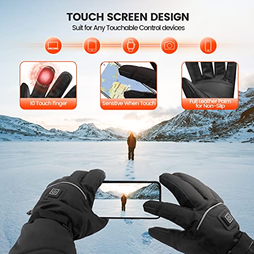 Heated Gloves for Men Women, Electric Heated Glove with 5000 Mah Rechargeable Battery, Waterproof & Windproof, Thermal Touchscreen Gloves for?Cycling, Hunting, Ski, Motorcycle Outdoor Winter Sports L