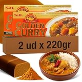 Curry Japones en Pastilla, Pastillas de Golden Curry, Pasta curry japonés suave, Elaborado con 35 especias diferentes, Apto para elaborar unas 12 raciones, Poco picante, Contiene 440 gr