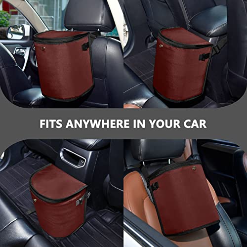 Image of Wudan Small Car Trash Can Burgundy Accessories for Garbage Storage Organizer with Lid Waterproof Portable Auto and Truck Interior Seat Bin