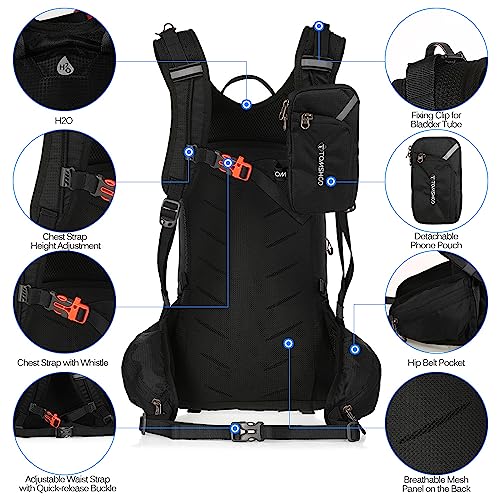 TOMSHOO 30L Zaino da Bici Resistente all'Acqua Zaino da Ciclismo Confezione Sport all'aperto Equitazione Viaggi Campeggio Escursionismo Zaino Daypack con Copertura Antipioggia Copertura Casco (Nero)