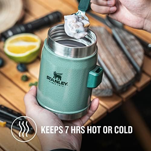 Stanley Classic Legendary Food Jar 0.4L Hammertone Green with Spork  BPA Free Stainless Steel Soup Flask - Keeps Cold or Hot for 7 Hours - Leakproof - Dishwasher Safe