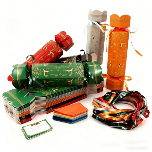 Kit di cracker natalizi fai da te, scatole di carta per caramelle, decorazioni con cappelli e biglietti per indovinelli, senza bottoni