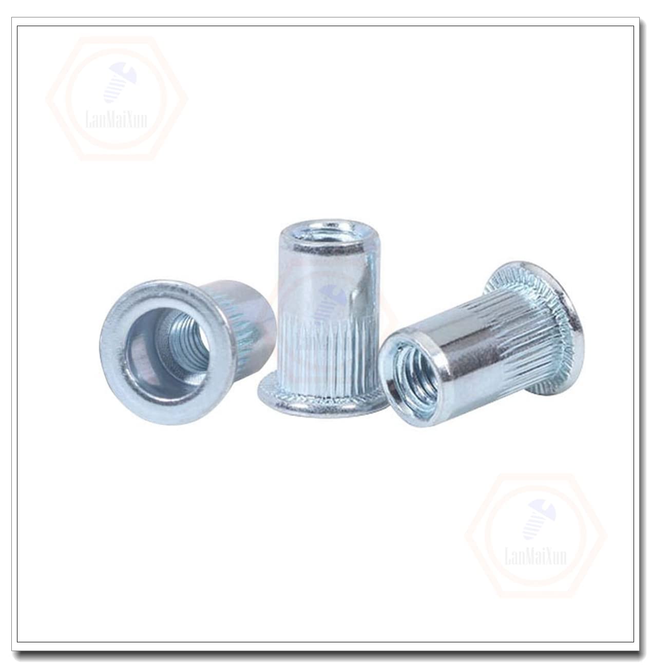 100pcs M3 Blue White Zinc Carbon Steel Flat Head Rivet Nut Insert Rivnut Nutsert Screw