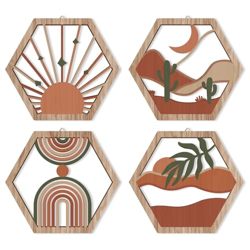 HPNIUB 4 Pcs Boho Wall Art Decor, Bohemian Geometric Hanging