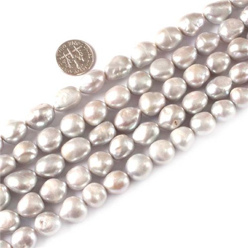 GEM-Inside Silver Gray Freshwater Cultured Pearl Gemstone Loose Beads Natural Energy Power Beads for Jewelry Making Freeform 10-12X12-14mm 15"