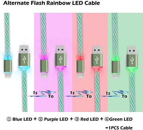 Alternate Flash LED Light UP iOS Charging Cable - Cell Phone USB Cable - 3.3 ft - High Speed Sync And Quick Charing USB Cables For iPhone 5 iPhone 6/6s iPhone 6/6s Plus (Green)