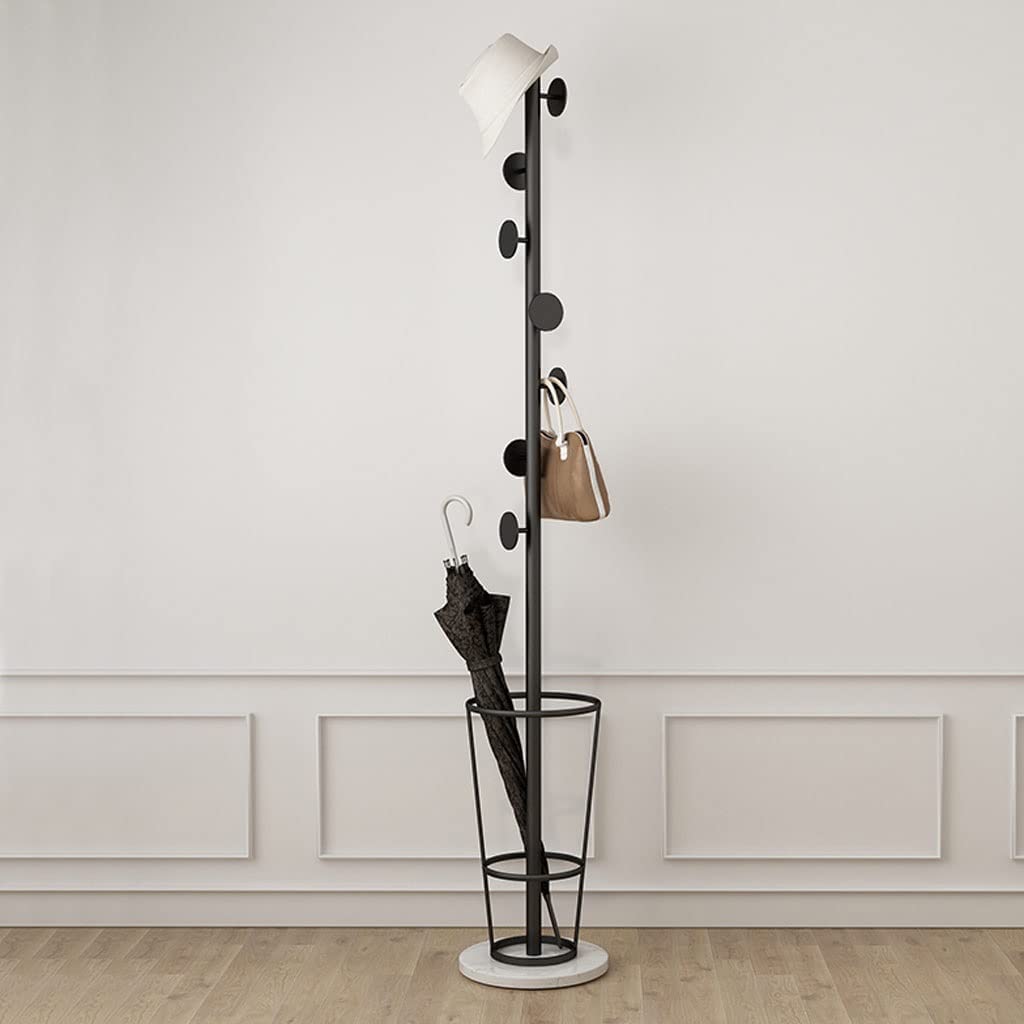 HYLYGFH Stylish Umbrella Stand & Coat Rack - 7 Hooks Hall Tree with Marble Base, Free-Standing Hat Hanger for Entryway, Home or Office, Versatile Storage Solution