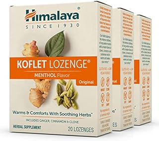 Himalaya Koflet Lozenges, Original Menthol Flavor, Herbal Cough Drop for Warming Relief and Soothing Throat Comfort, 130 mg, 20 Lozenges, 3 Pack