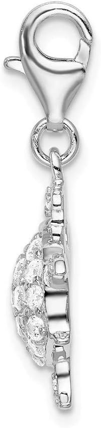 Solid 925 Sterling Silver Cubic Zirconia CZ Sea Turtle Lobster Clasp Charm (0.63 x 1.38 Inches)