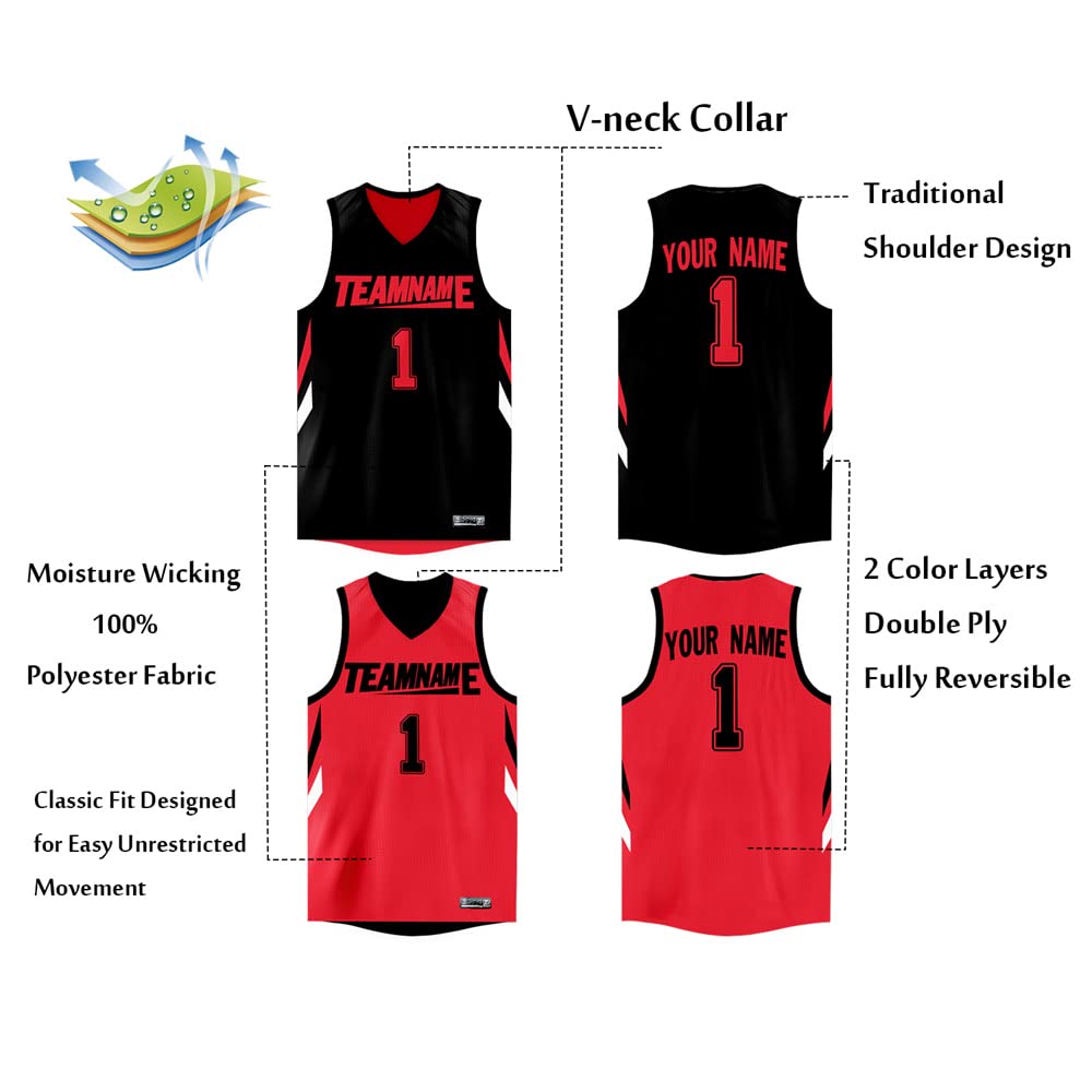 Custom Reversible Basketball Jersey Mesh Performance Uniform Personalized Printed Name Number for Men/Boy Black-red-19