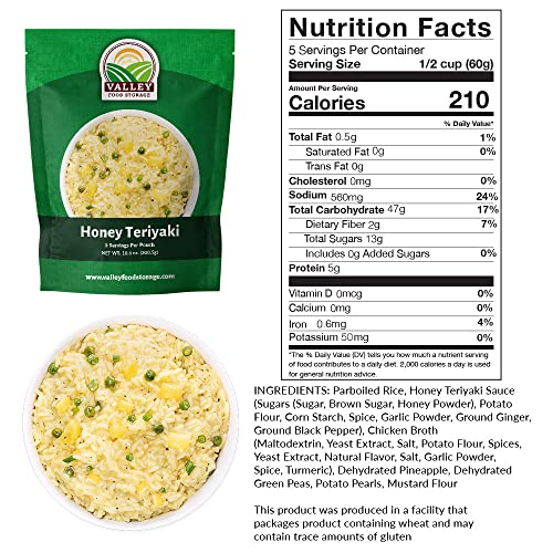 Image of Valley Food Storage Honey Teriyaki Rice | 10-Bag Bucket, 50 Servings | Non-GMO Premium Emergency Food Supply, 25 Year Shelf Life | Survival Meal Kits, Prepper Food & Off-Grid Living Supplies, Packaged in USA