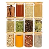 SAVVY & SORTED 12 Natural Bamboo Spice Jars - 8.5oz Large Glass Jars with Bamboo Lids - Seasoning Jar with Airtight Lids, Containers Herb Spice Rack Kitchen Organization