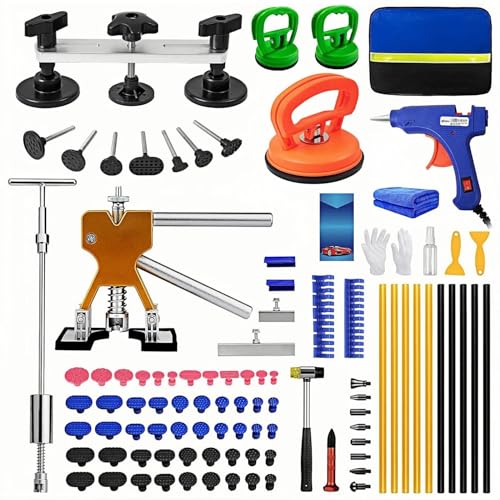 Dent Puller Kit, Paintless Dent Removal Kit for Dent Repair, Dent Repair Kit with Golden Lifter, Slide Hammer T-Bar, Bridge Puller, Car Dent Puller Tool for Auto Hail Damage Door Ding