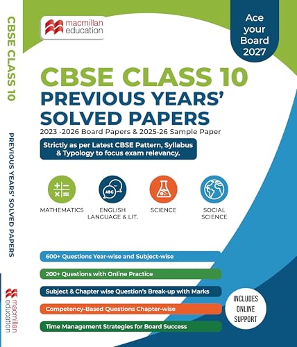Image of Macmillan CBSE Class 10 PYQ 2023-2026 | Previous Year Question Papers with Solutions | Mathematics (Std), Science, English & Social Science | 600+ ... Board Exam (CBSE PREVIOUS YEARS SOLVED PAPER)