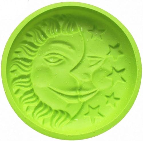 Miniatura 4 de Molde de silicona para tartas de sol, luna y estrellas, forma redonda de 9 pulgadas con cara de sol y luna, molde de silicona para hornear, pastel