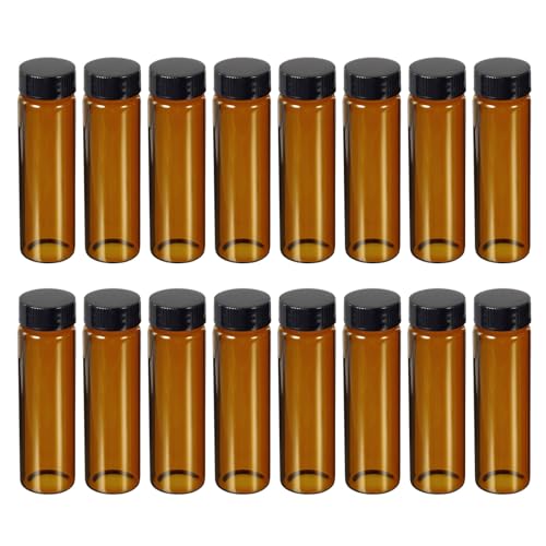 PATIKIL 40mL Glass Vials with Screw Caps, 16Pcs Liquid Sample Vial Storage for Essential Oil Liquid Sampling, Amber Black