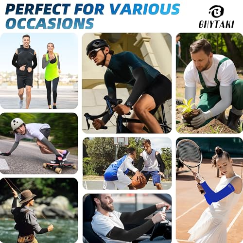 Image of BHYTAKI UV Sun Protection Arm Sleeves, UPF 50 Sports Cooling Arm Compression Sleeves for Men Women Teenager