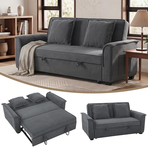 HOMCOM Canapé convertible 2 places, canapé-lit clic-clac en chenille 168cm, dossier réglable, ressorts ensachés, poche latérale, 2 coussins, style...