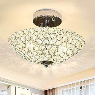 Modern Elegant Crystal Ceiling Lights,2-Light Bowl Shape Ceiling Chandeliers Lights with K9 Crystal Beads, Luxurious Semi Flush Mount Ceiling Light for LivingRoom,Bedroom(E14bulbs not Included)